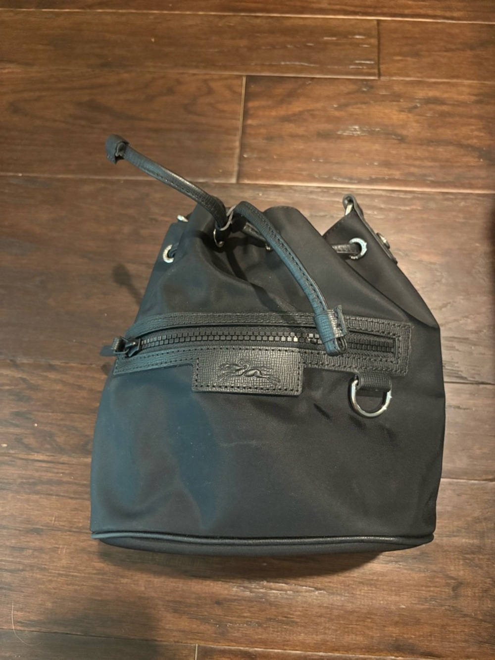Authentic Longchamp Black Drawstring Bucket Crossbody Bag